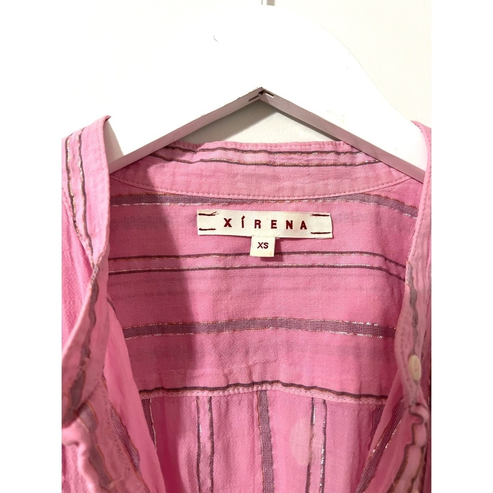 XIRENA Channing Shirt Women XS Pink Metallic Stripe Cotton Boho Coastal Chic Top - Picture 4 of 7